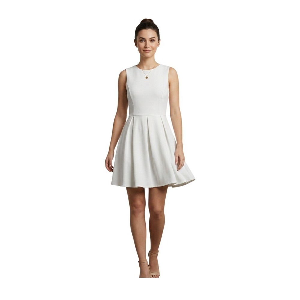 Tobi Pleated Fit & Flare Mini Dress Ivory Cream Halter Sleeveless S